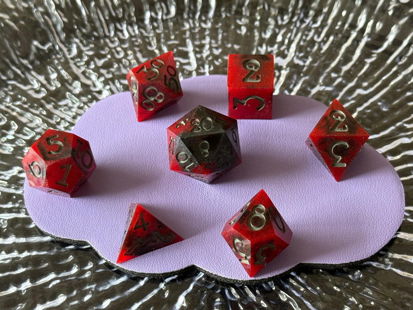 Black and Red Swirled 7pc Dice Set