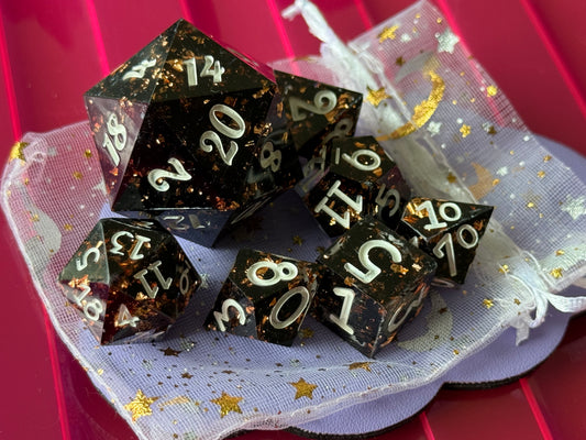 Black and Rose Gold 7pc Dice Set