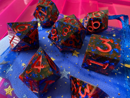 Red and Blue foil 7pc Dice Set