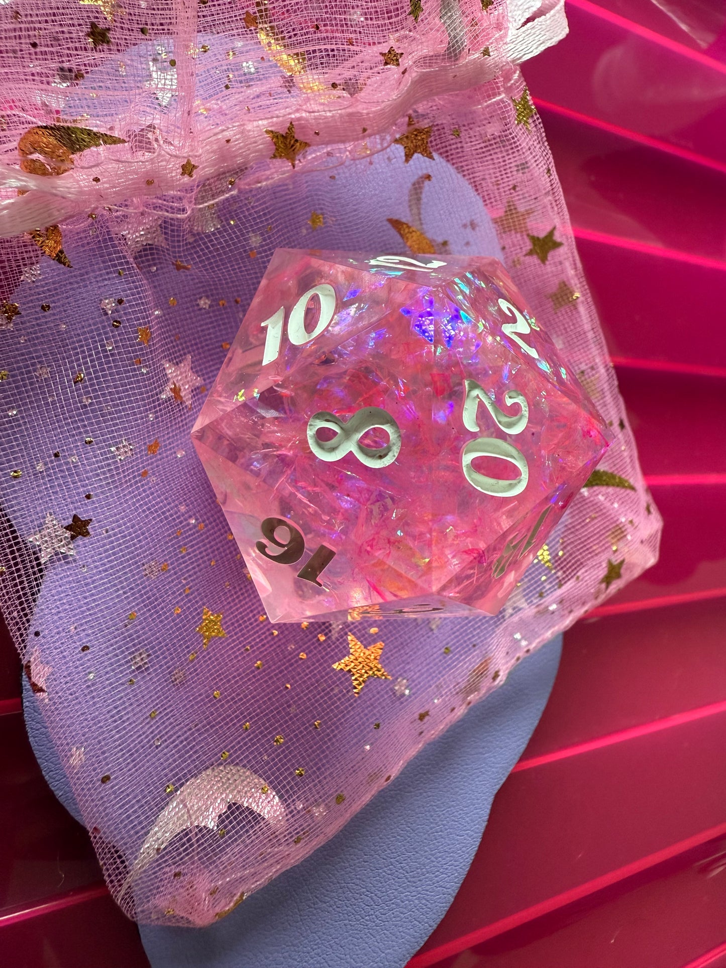 Pink holographic foil Oversized D20