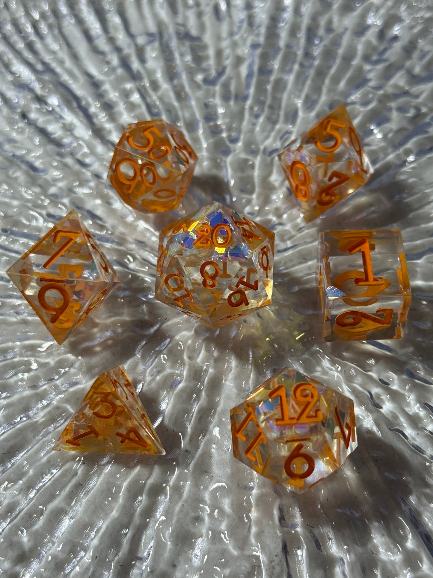 Orange Tear Drop 7pc Dice Set