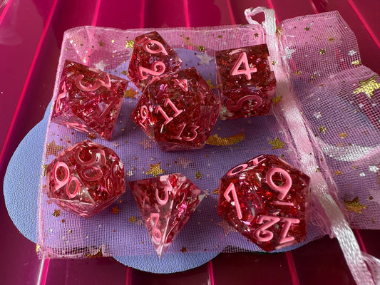 Pink foil 8pc Dice Set