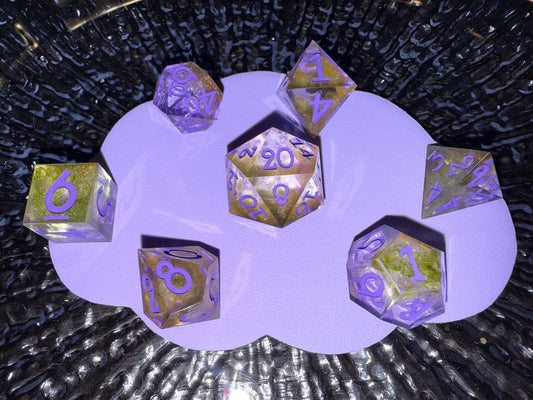 Mossy Green and Purple 7pc Dice Set
