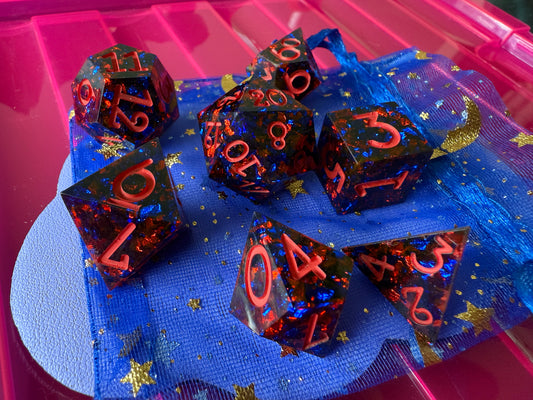 Red and Blue foil 7pc Dice Set