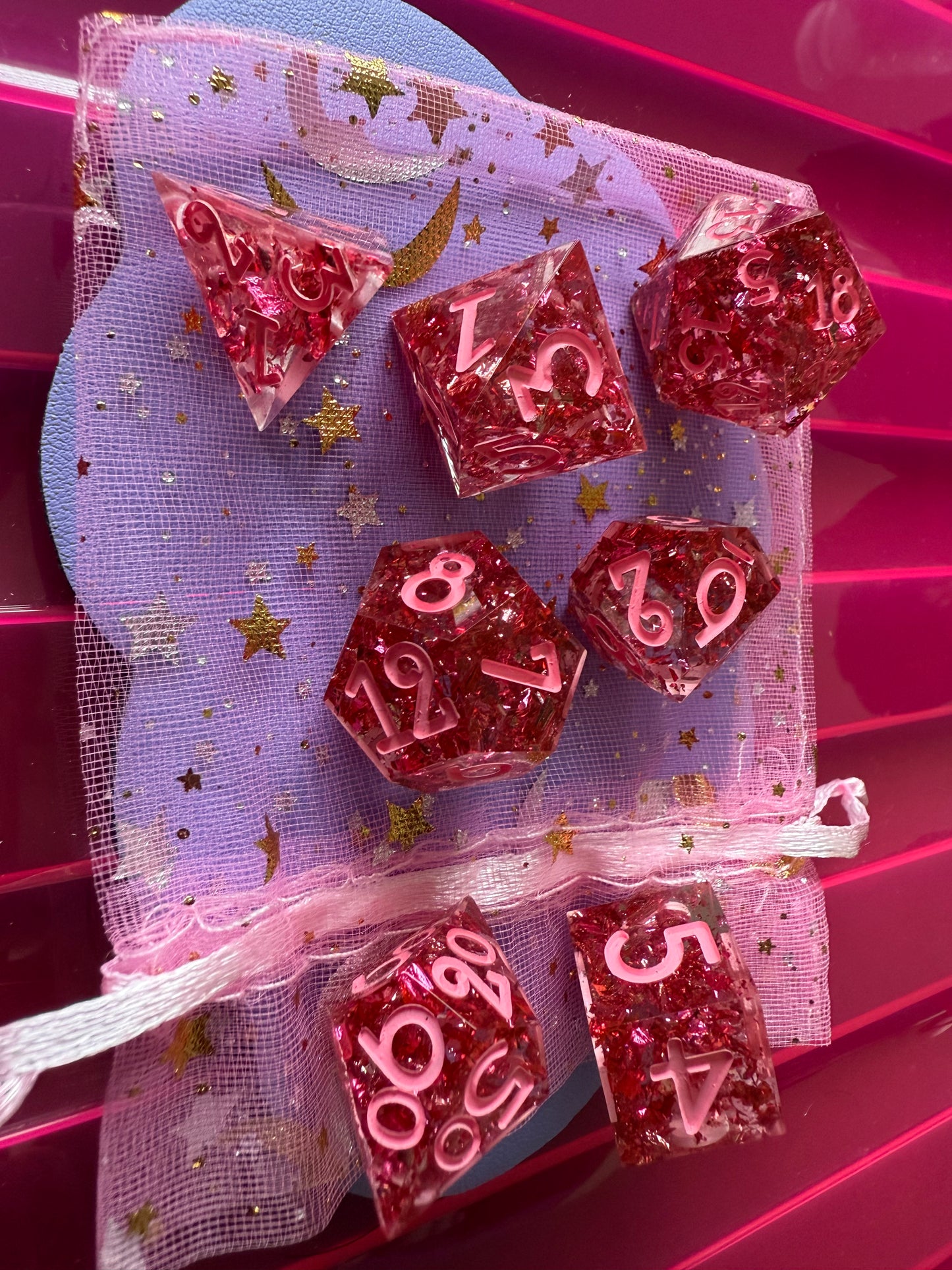 Pink foil 8pc Dice Set