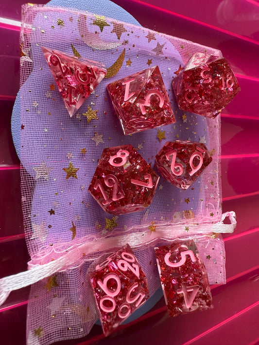 Pink foil 8pc Dice Set