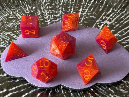 Orange and Purple 7pc Dice Set