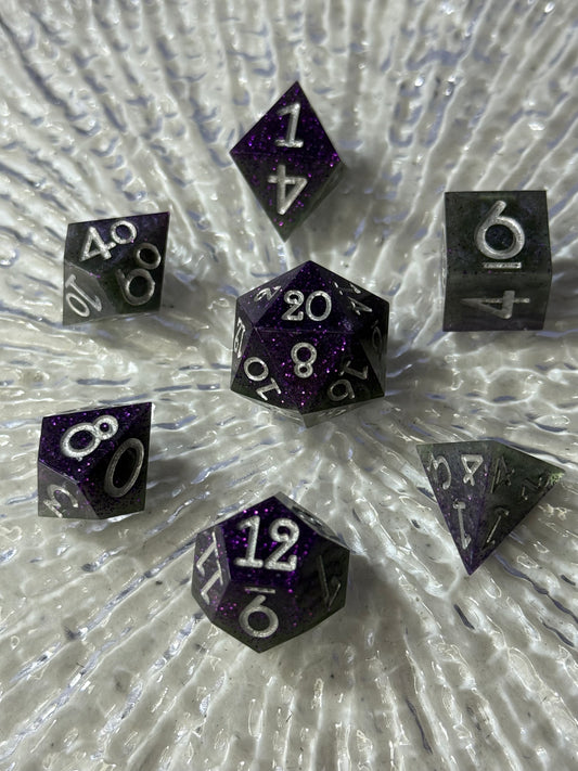 Purple and Gray 7pc Dice Set