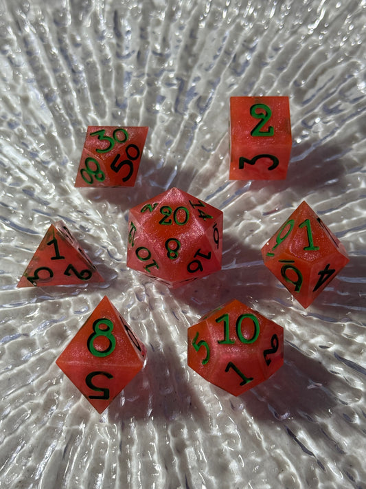 Watermelon Inspired 7pc Handmade Dice Set