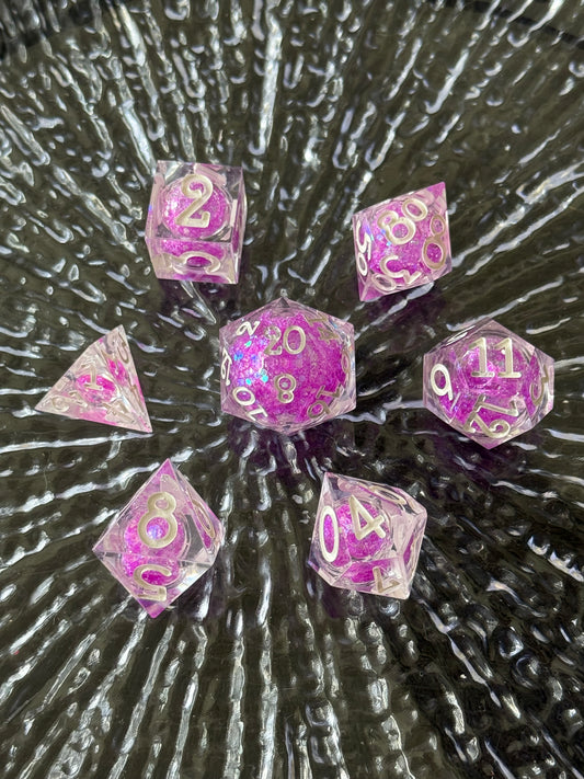 Purple Glitter Liquid Core 7pc Dice Set