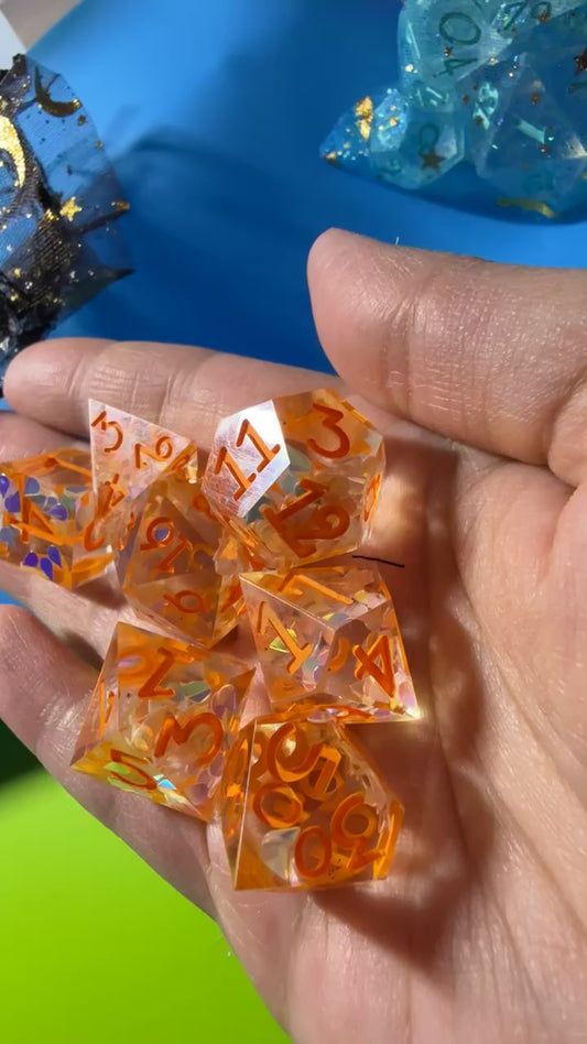 Orange Tear Drop 7pc Dice Set