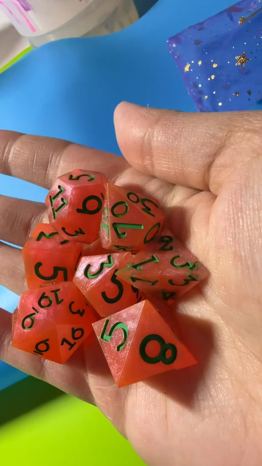 Watermelon Inspired 7pc Handmade Dice Set