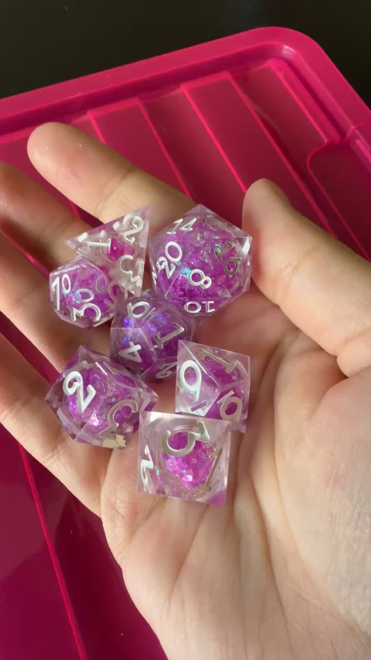 Purple Glitter Liquid Core 7pc Dice Set