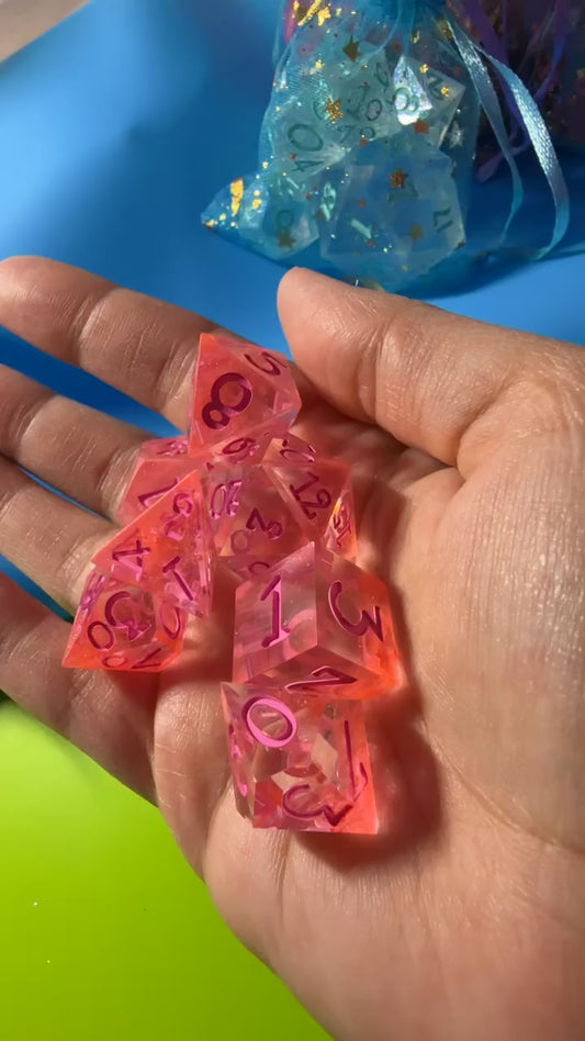 Peachy Pink 7pc Dice Set